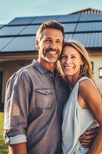 Solar Panels with Happy Family
